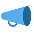 A blue megaphone icon on a white background.