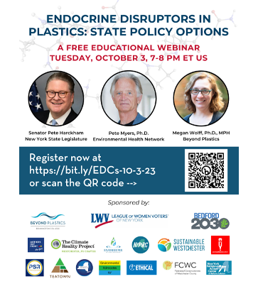 A flyer for a conference on endocrine disruptors in plastics state policy options.