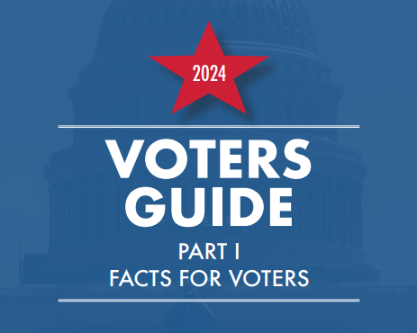 2024 voters guide, part i: facts for voters with a red star above the text, set against a backdrop of the capitol building.